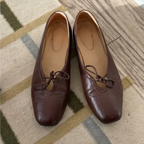 Leather Tie-Front Flats in Dark Brown - Picture 1 of 3